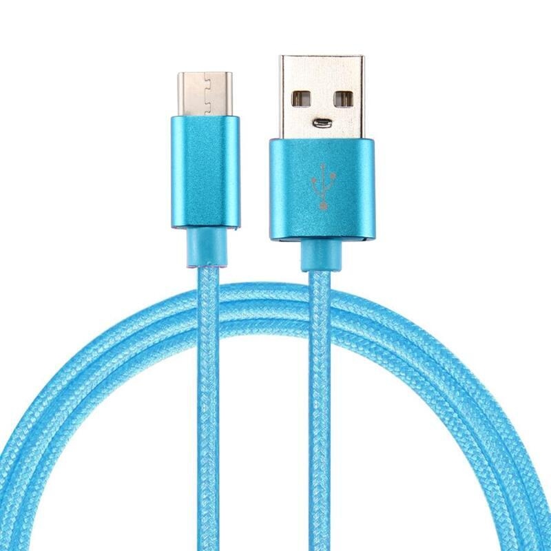 Szövött textúrájú micro USB C típusú kábel töltéshez és szinkronizáláshoz / 1m - kék