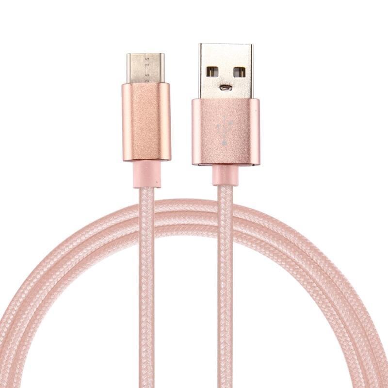 Szövött textúrájú micro USB C típusú kábel töltéshez és szinkronizáláshoz / 1m - rózsaarany