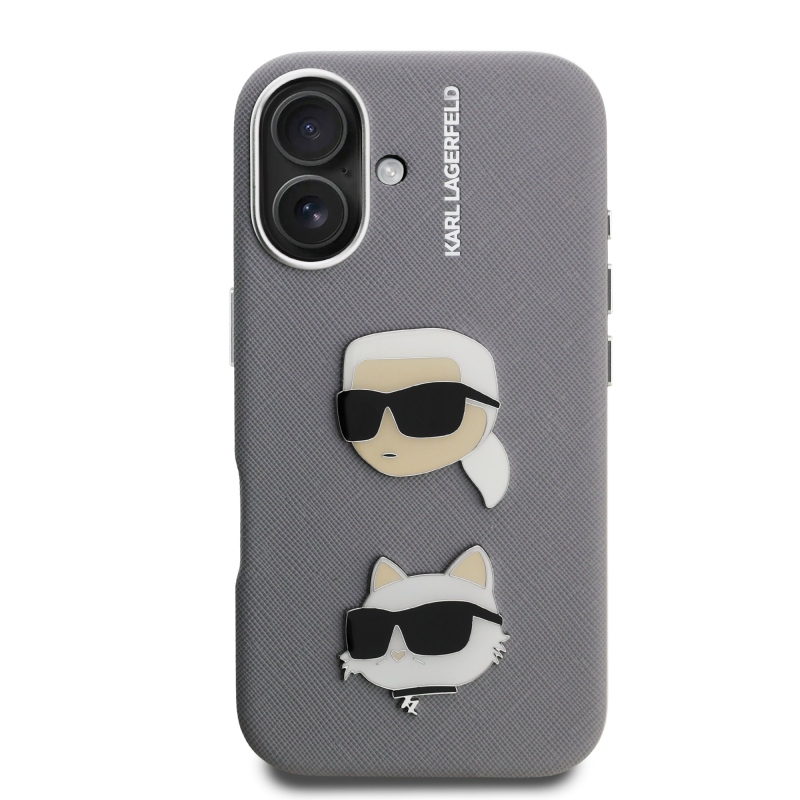 Karl Lagerfeld szemcsés PU K&CH Heads hátlap iPhone 16 szürke készülékhez