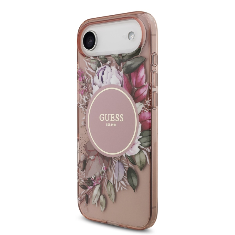 Guess IML Flowers Strap MagSafe hátlapi borító iPhone Air rózsaszínhez