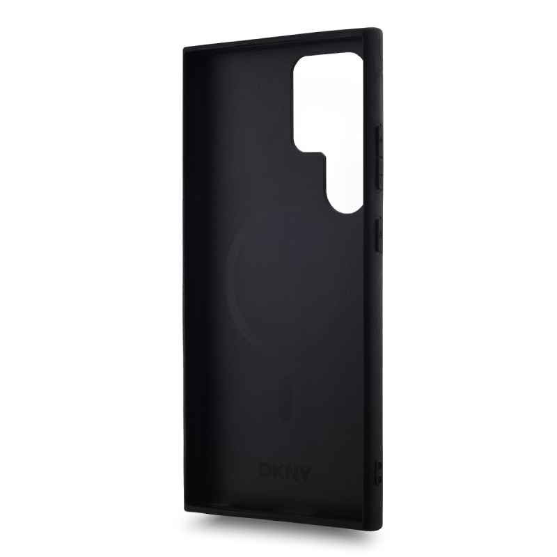 DKNY PU bőr kockás mintás Magsafe hátlap a Samsung Galaxy S24 Ultra Fekete számára