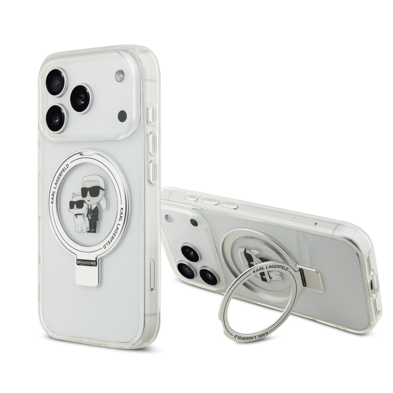Karl Lagerfeld Ringstand Karl és Choupette MagSafe hátlapi borító iPhone 17 Pro fehér színhez