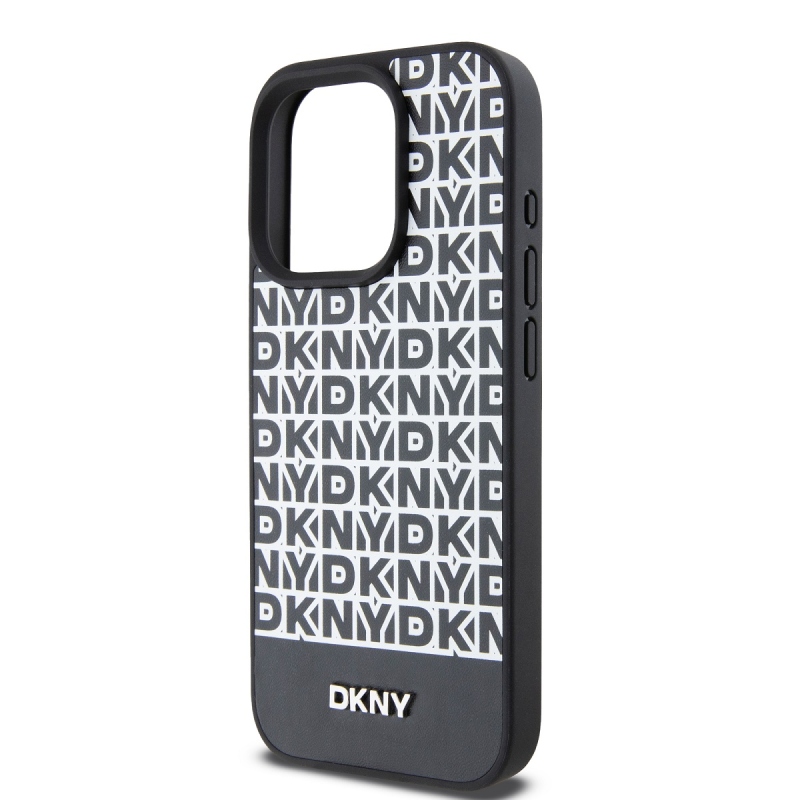 DKNY PU bőr ismétlődő mintás alsó csíkos MagSafe hátlap iPhone 12/12 Pro Fekete