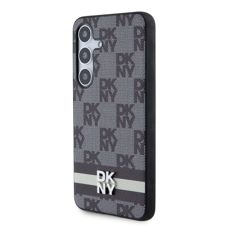 DKNY PU bőr kockás mintás és csíkos hátlapi borító Samsung Galaxy S24 fekete színűhöz