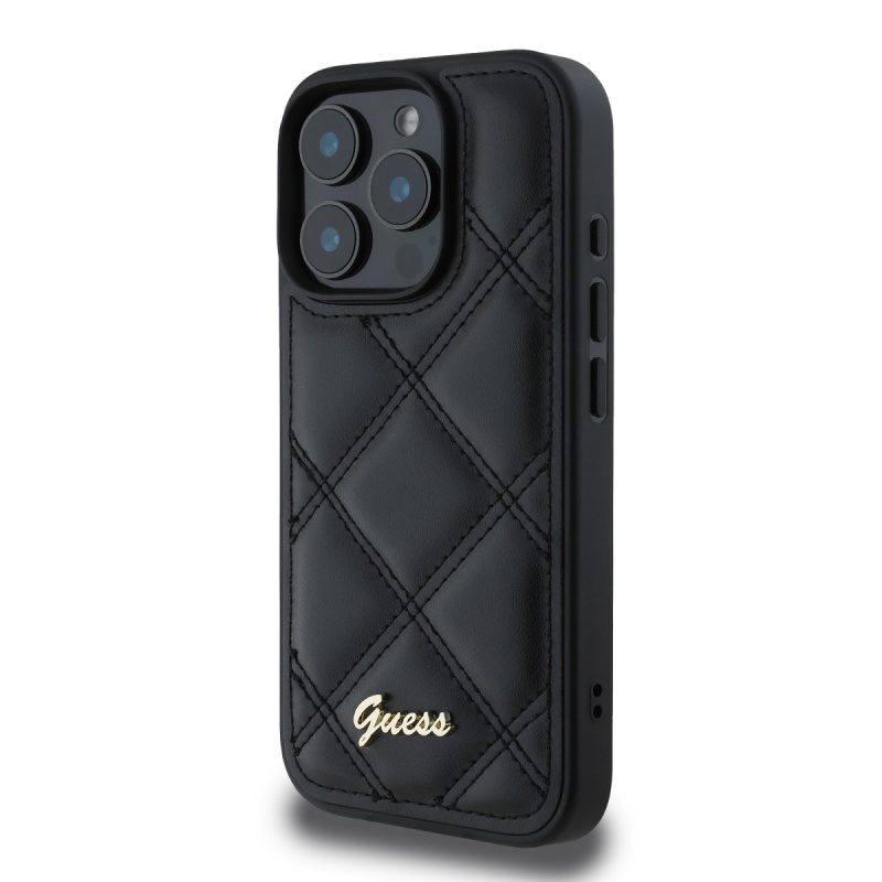 Guess PU bőr steppelt hátlap iPhone 16 Pro Fekete