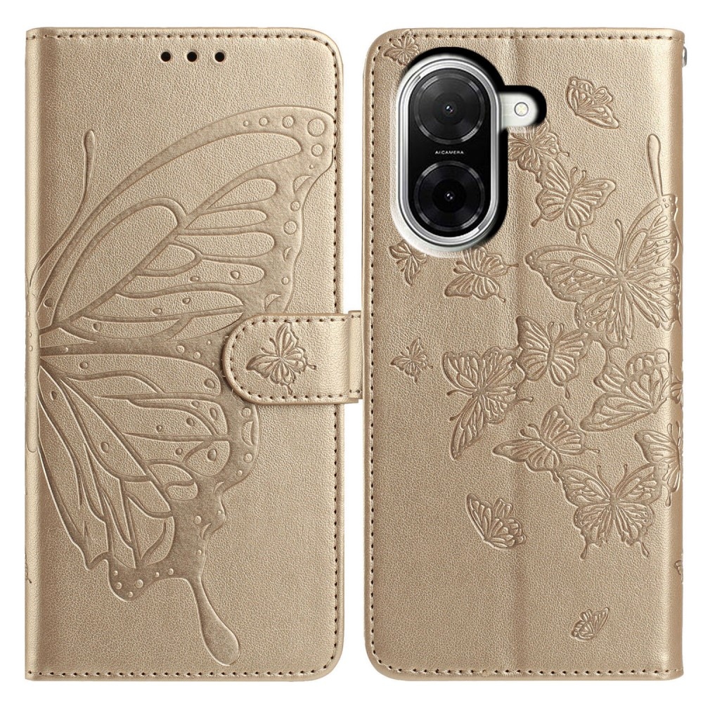 Virágos pillangó könyv tok Xiaomi Redmi A5 (171.7x77.8x8.3mm) - arany színben