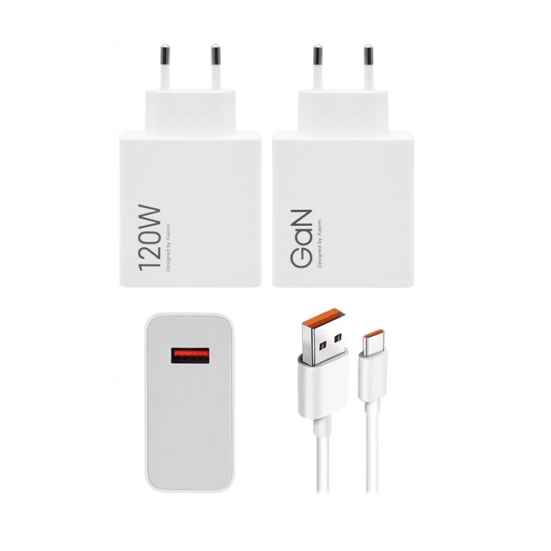 Xiaomi MDY-14-EE USB-A 120W GaN utazási töltő + USB-C 6A adatkábel fehér (ömlesztett)