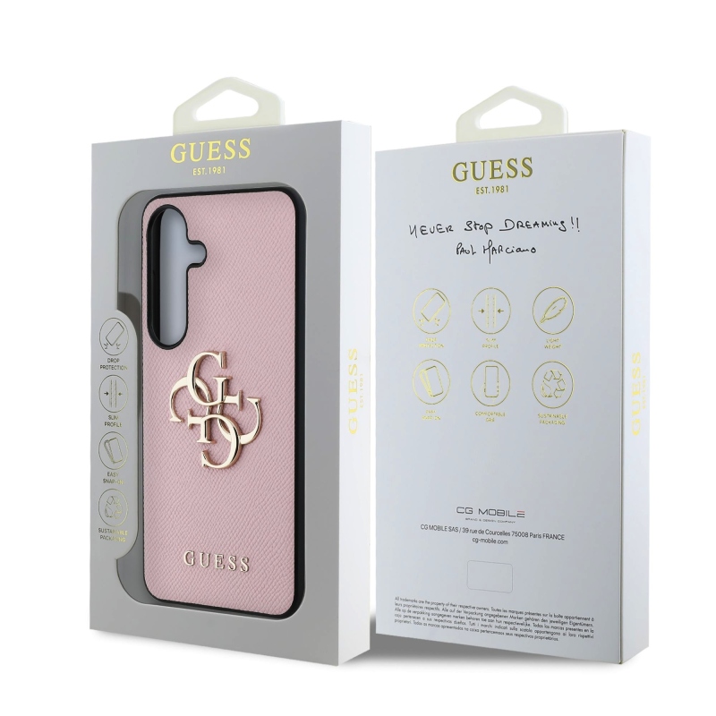 Guess PU szemcsés 4G fém logó hátlap Samsung Galaxy S25+ rózsaszín