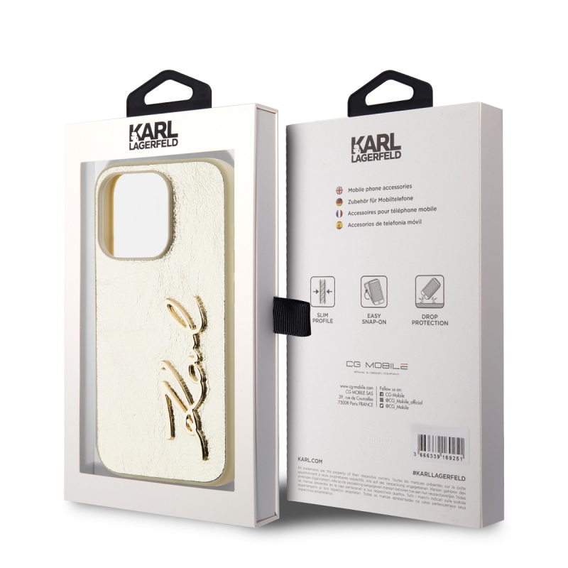 Karl Lagerfeld gyűrött PU aláírás logós hátlap iPhone 15 Pro Max arany színűre