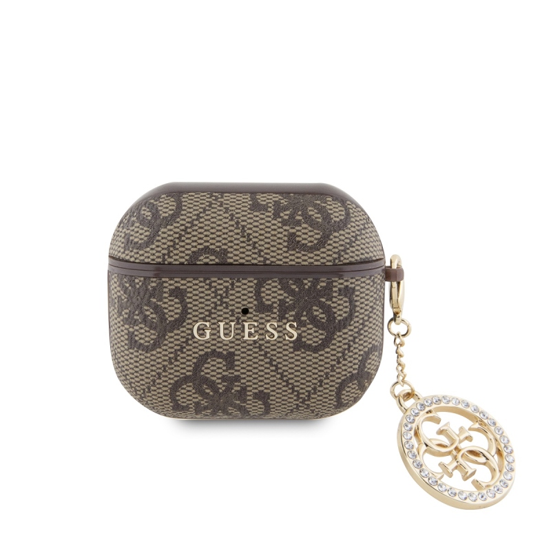 Guess 4G Script PC/PU Charm tok AirPods 3 barna bőrhöz