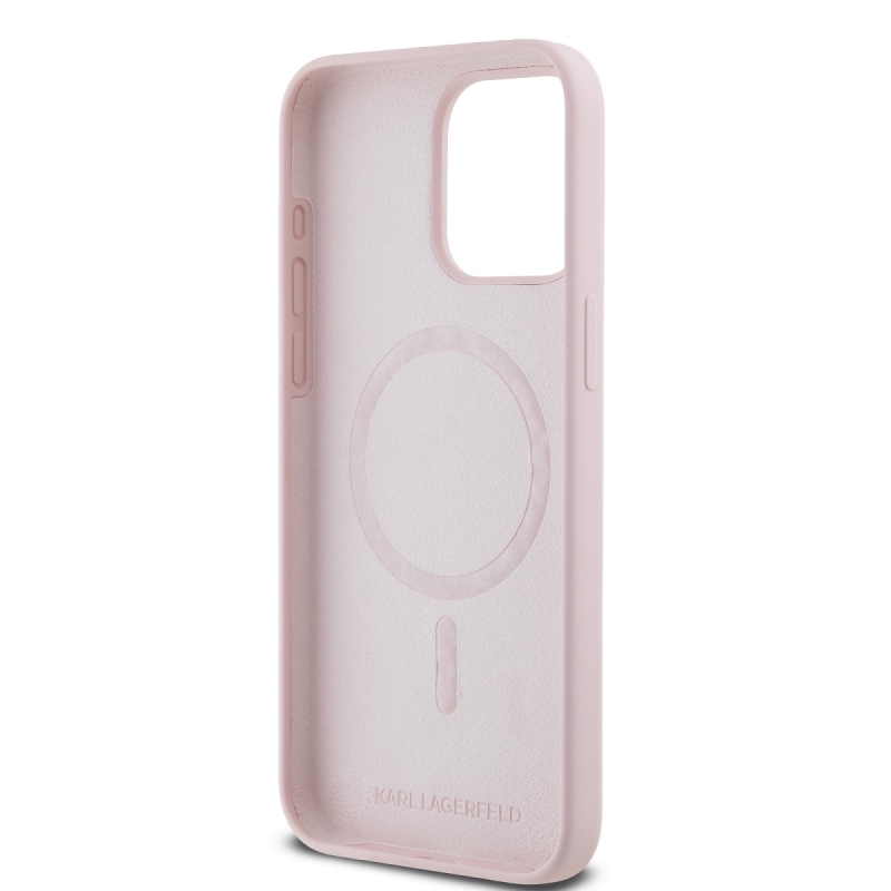 Karl Lagerfeld folyékony szilikon Karl és Choupette Magsafe hátlap iPhone 14 Pro Max rózsaszínű iPhone 14 Pro Max készülékhez
