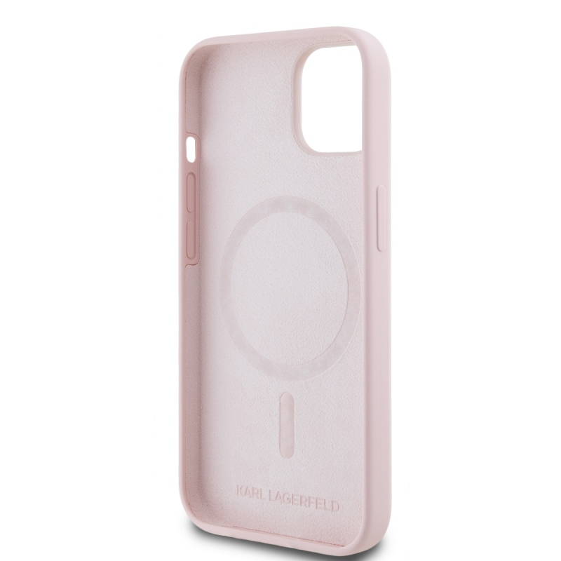 Karl Lagerfeld Folyékony szilikon Karl és Choupette Magsafe hátlap iPhone 14 rózsaszínű készülékhez
