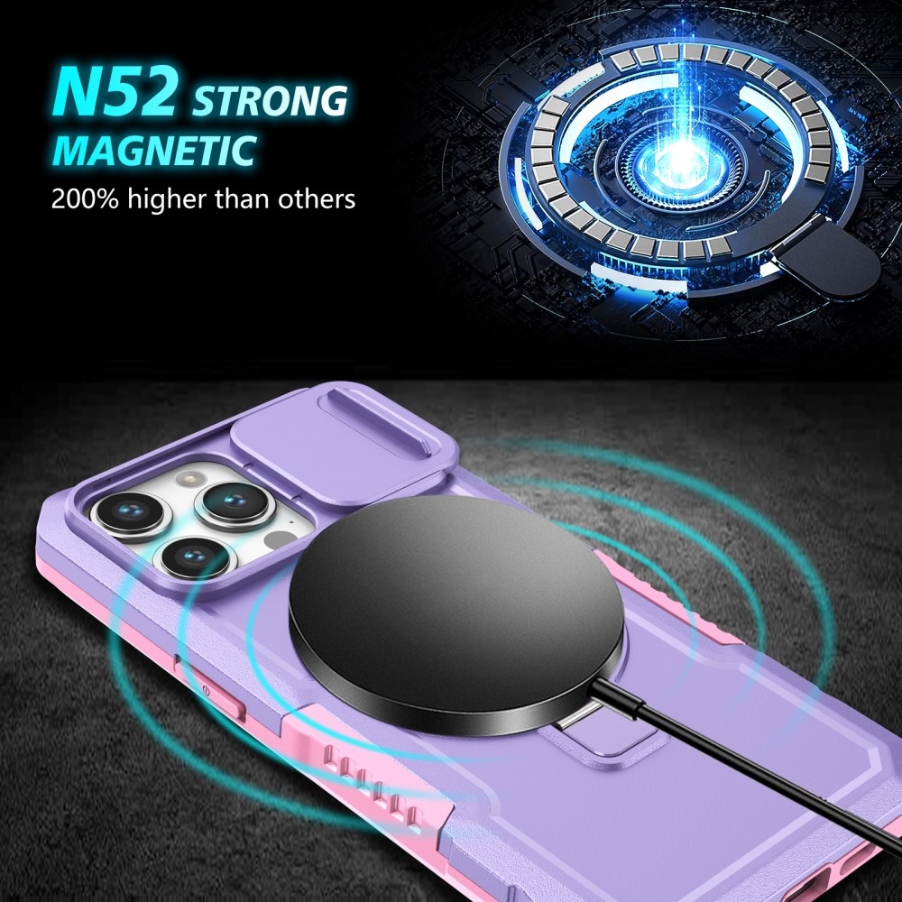 Katonai tartós védőburkolat MagSafe-vel iPhone 14 Pro Max készülékhez - rózsaszín/lila