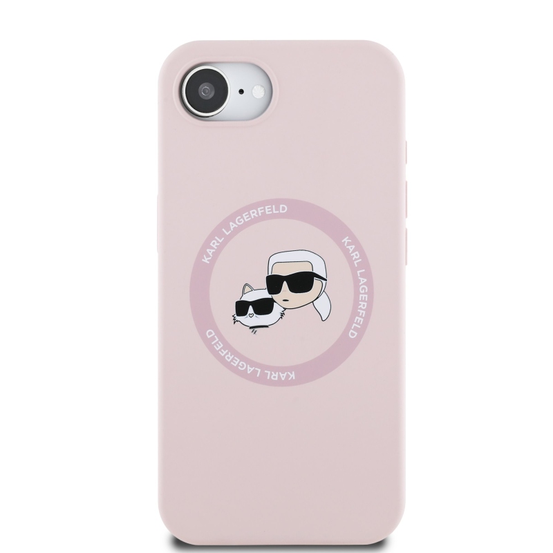 Karl Lagerfeld Liquid Silicone K&CH Heads MagSafe hátlapi borító iPhone 16e rózsaszínű készülékhez