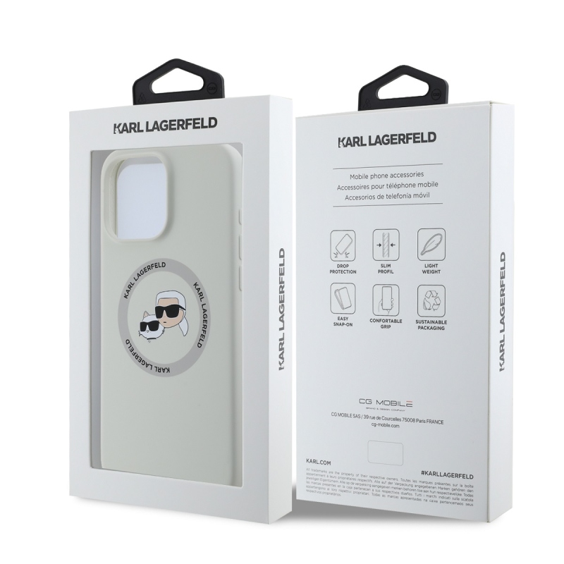 Karl Lagerfeld Liquid Silicone K&CH Heads MagSafe hátlapi borító iPhone 16 Pro bézs színű készülékhez
