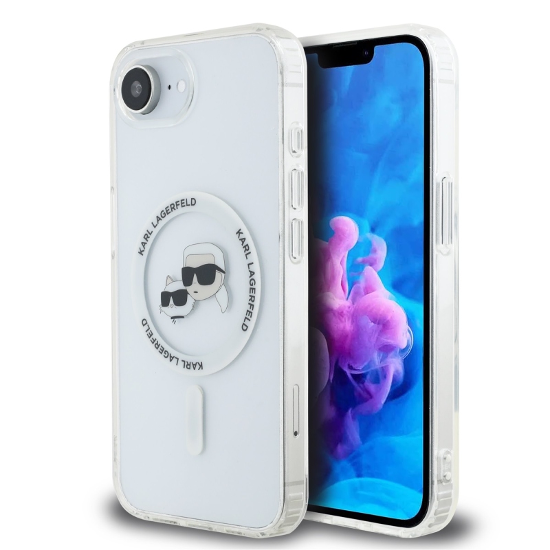Karl Lagerfeld IML K&CH fejek fémkeret MagSafe hátlapi borító iPhone 16e átlátszóhoz