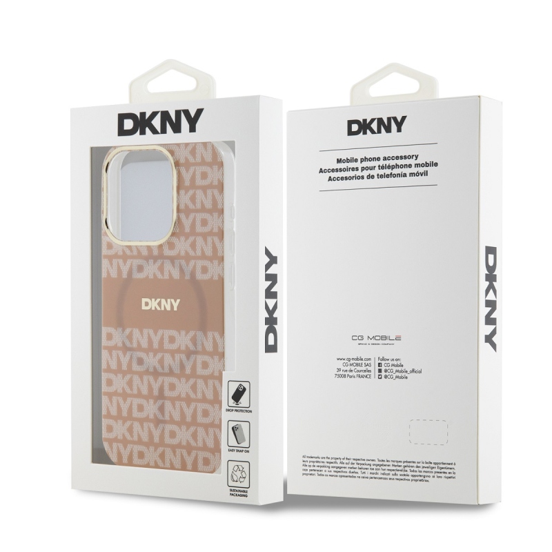 DKNY PC/TPU ismétlődő mintás tonális csíkos Magsafe hátlap iPhone 13 Pro Max rózsaszínű készülékhez