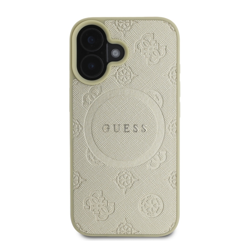 Guess Saffiano Peony Stamp MagSafe hátlap iPhone 16-hoz Arany