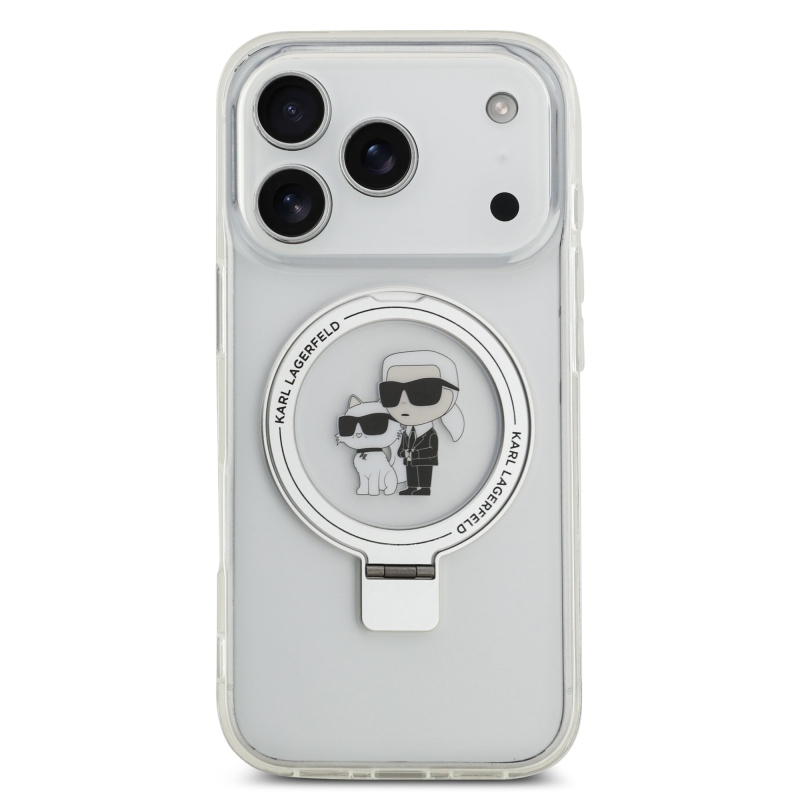 Karl Lagerfeld Ringstand Karl és Choupette MagSafe hátlapi borító iPhone 17 Pro fehér színhez