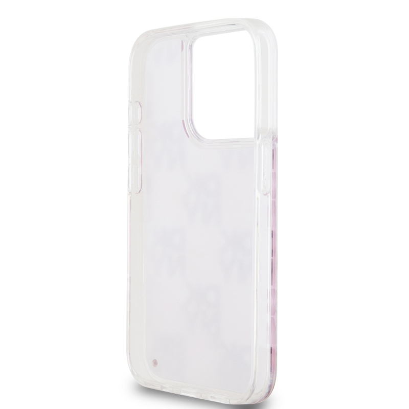 DKNY Liquid Glitter Checkered Pattern hátlapi borító iPhone 15 Pro rózsaszínhez