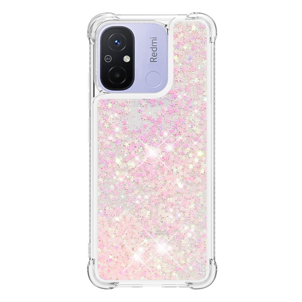 Glitter homokóra zselés tok Xiaomi Redmi 12C - rózsaszín/csillagok
