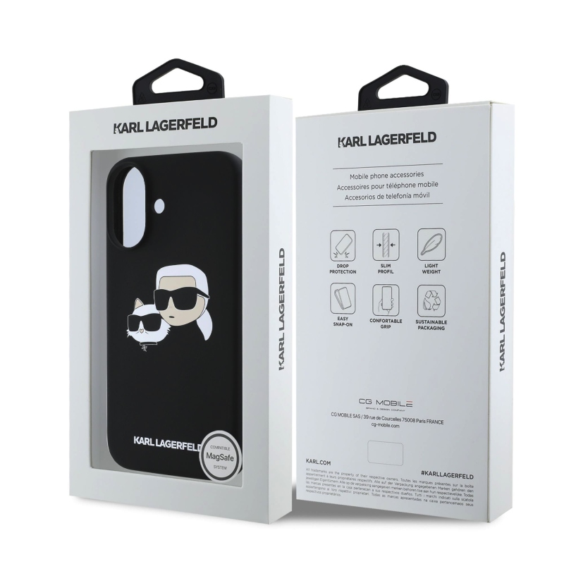 Karl Lagerfeld Folyékony szilikon duplafejű MagSafe hátlap iPhone 16 Plus-hoz Fekete