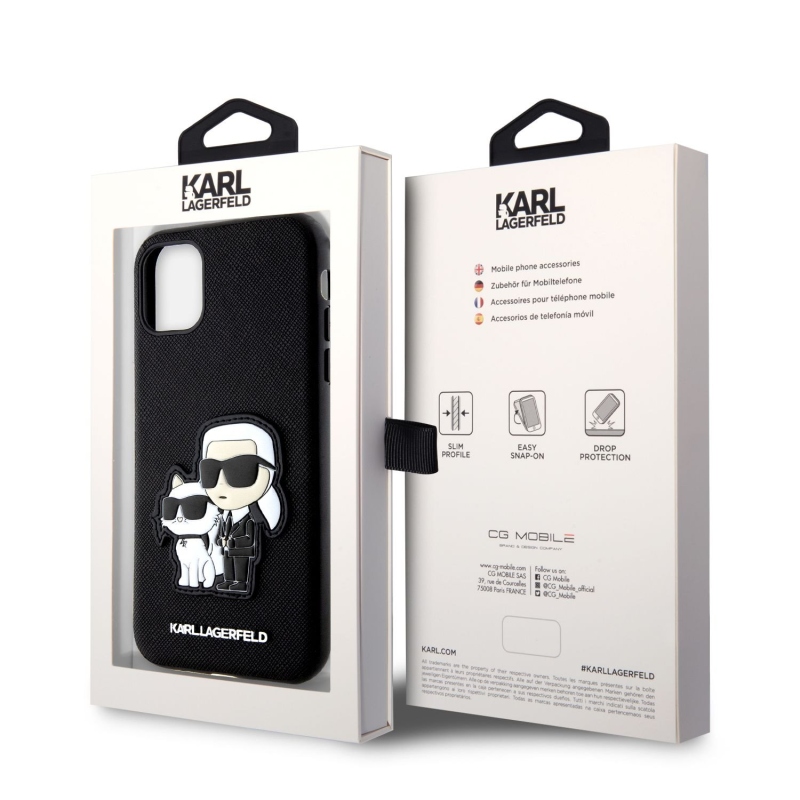 Karl Lagerfeld PU Saffiano Karl és Choupette NFT hátlap iPhone 11-hez Fekete