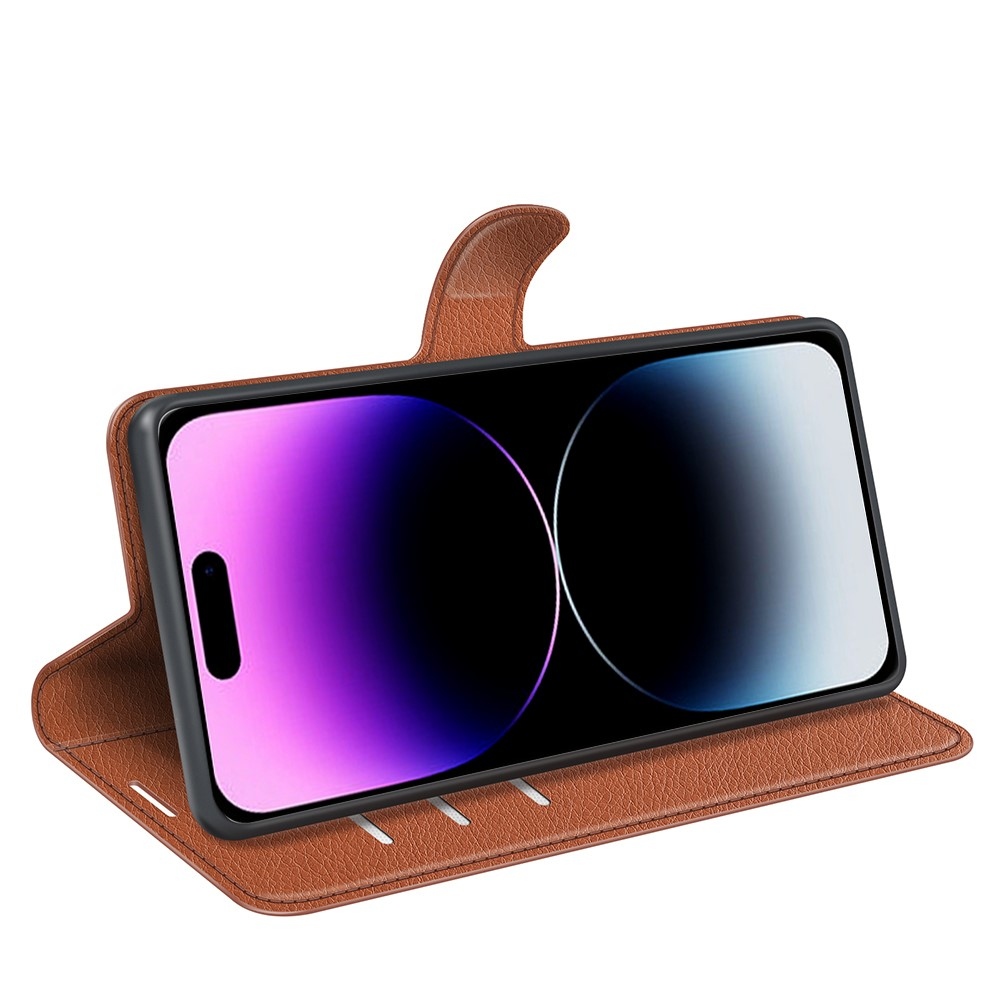 Litchi könyvtáska iPhone 15 Pro készülékhez - barna