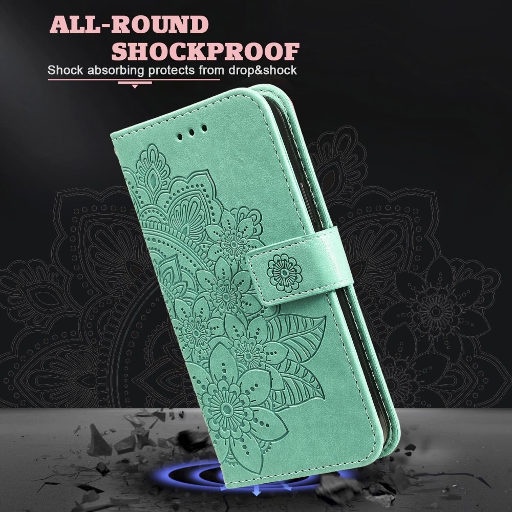 Virágos könyv tok a Xiaomi Redmi Note 14-hez - teal színű