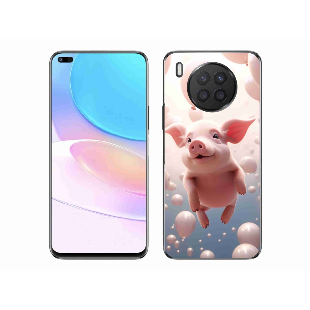Gél borító mmCase a Huawei Nova 8i számára - malacka lufikkal