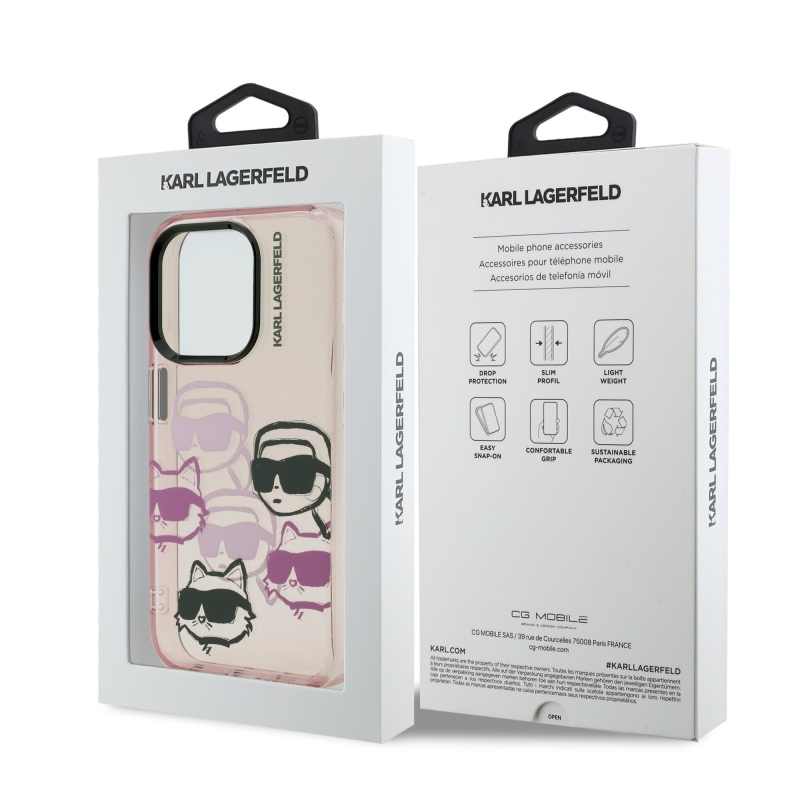 Karl Lagerfeld IML Multi K&CH Heads hátlapi borító iPhone 15 Pro rózsaszínű készülékhez