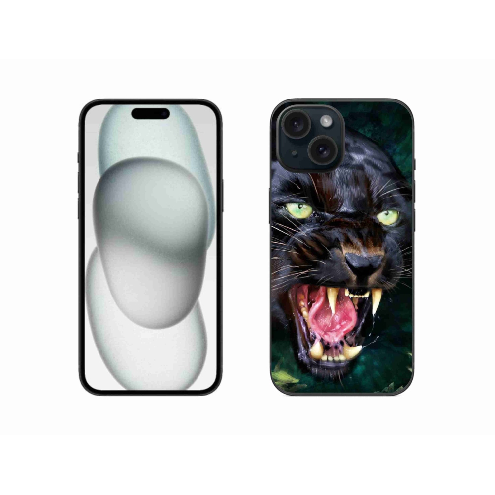 Zselés borítás mmCase iPhone 15 készülékhez - dühös fekete párduc