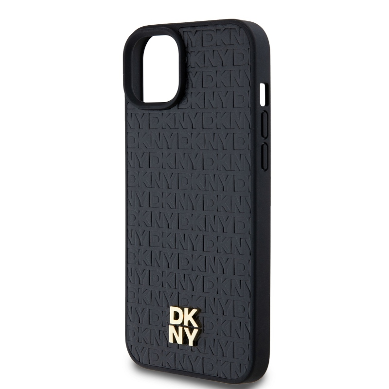 DKNY PU bőr Ismétlődő mintás Stack Logo Magsafe hátlap iPhone 13-hoz Fekete