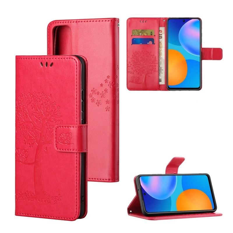 Fa PU bőr pénztárca tok Honor 10X Lite-hoz - piros