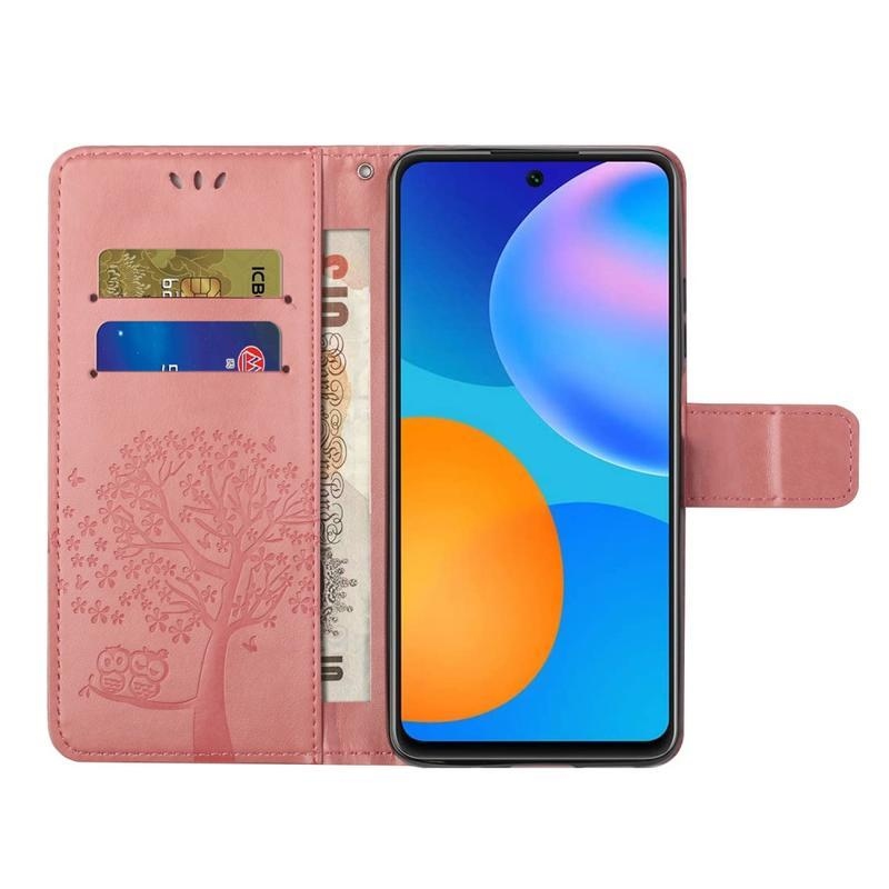 Tree PU bőr pénztárca tok Honor 10X Lite-hoz - rózsaszín