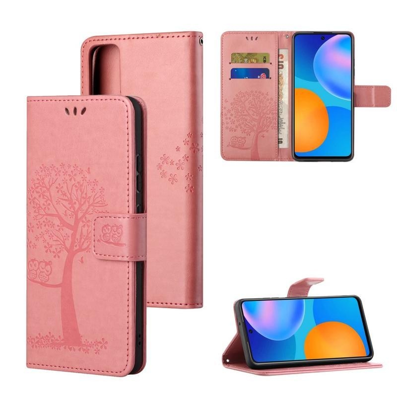 Tree PU bőr pénztárca tok Honor 10X Lite-hoz - rózsaszín