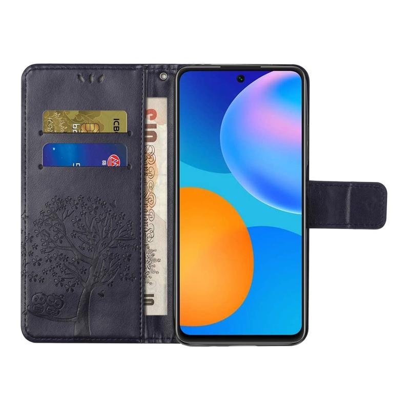 Tree PU bőr pénztárca tok Honor 10X Lite-hoz - sötétlila