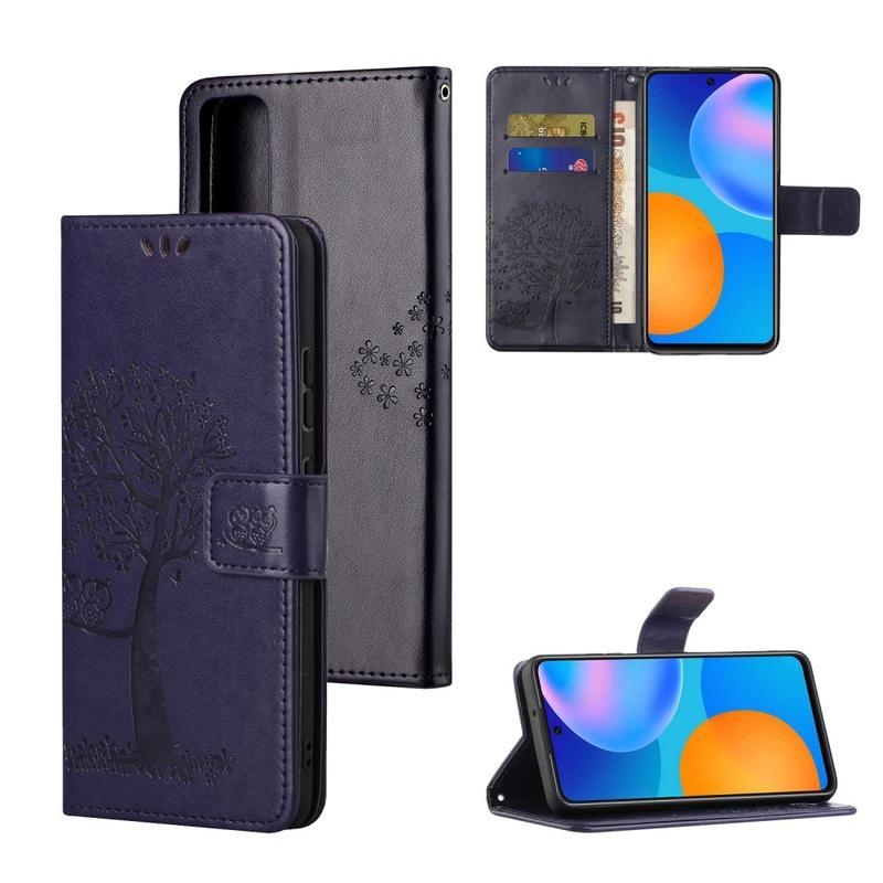 Tree PU bőr pénztárca tok Honor 10X Lite-hoz - sötétlila