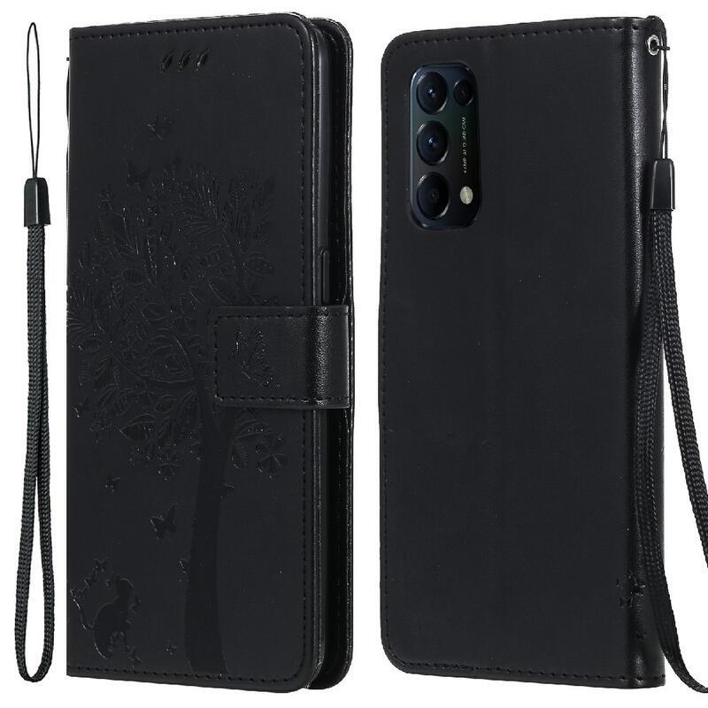 Fa PU bőr pénztárca tok Oppo Reno 5 4G/5G - fekete