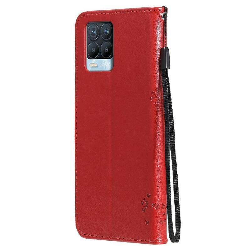 Fa PU bőr pénztárca tok a Realme 8 4G/8 Pro-hoz - piros