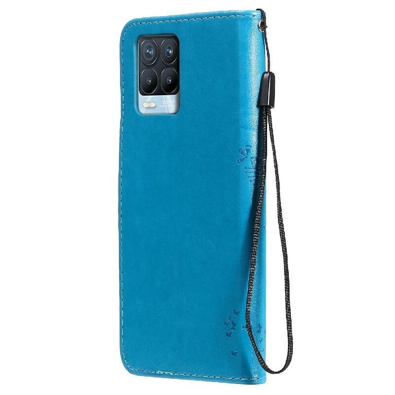 Fa PU bőr pénztárca tok a Realme 8 4G/8 Pro-hoz - kék