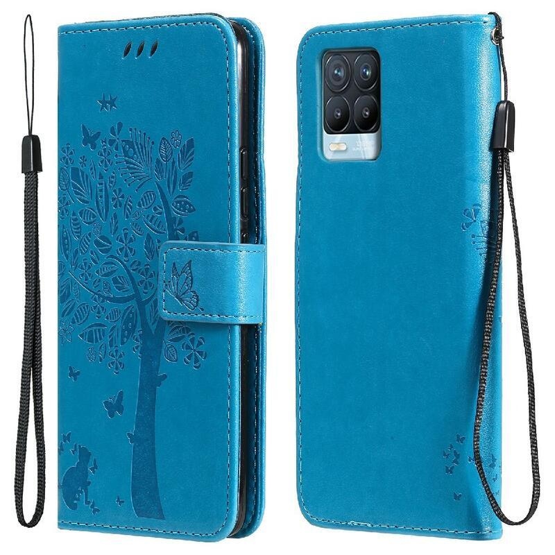 Fa PU bőr pénztárca tok a Realme 8 4G/8 Pro-hoz - kék