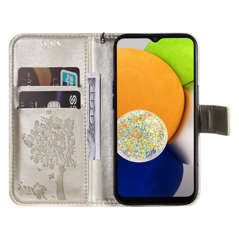 Fa PU bőr pénztárca tok Samsung Galaxy A03-hoz - arany színű