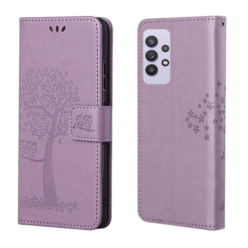 Tree PU bőr pénztárca tok Samsung Galaxy A32 4G - világos lila