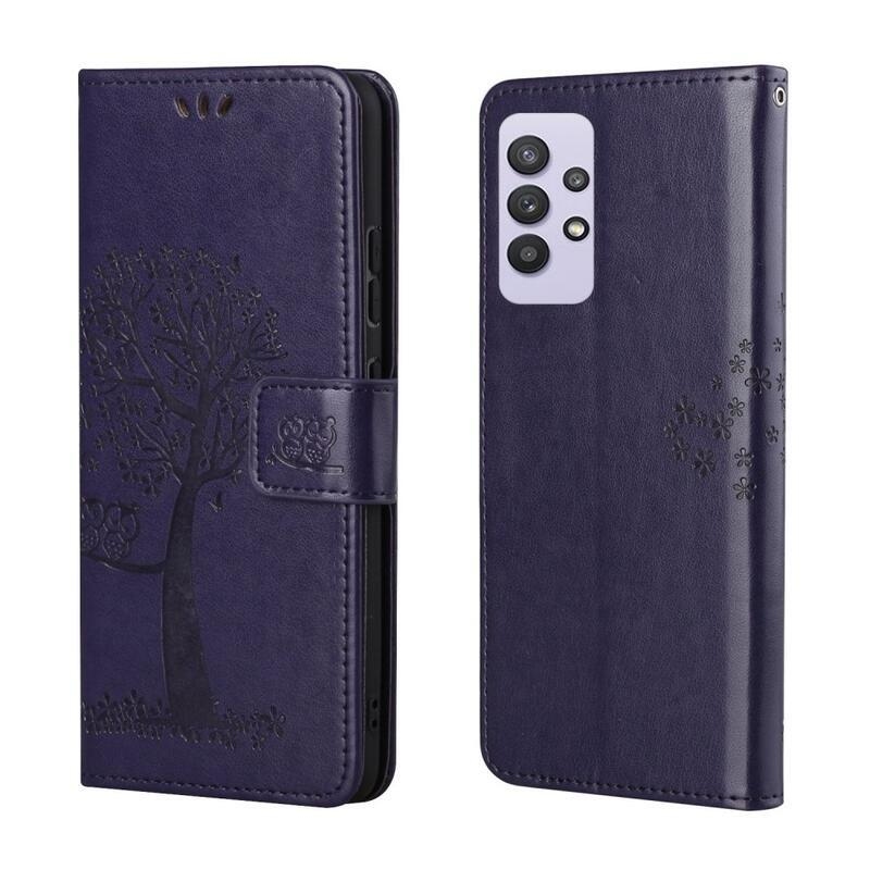 Tree PU bőr pénztárca tok Samsung Galaxy A32 4G - sötét lila