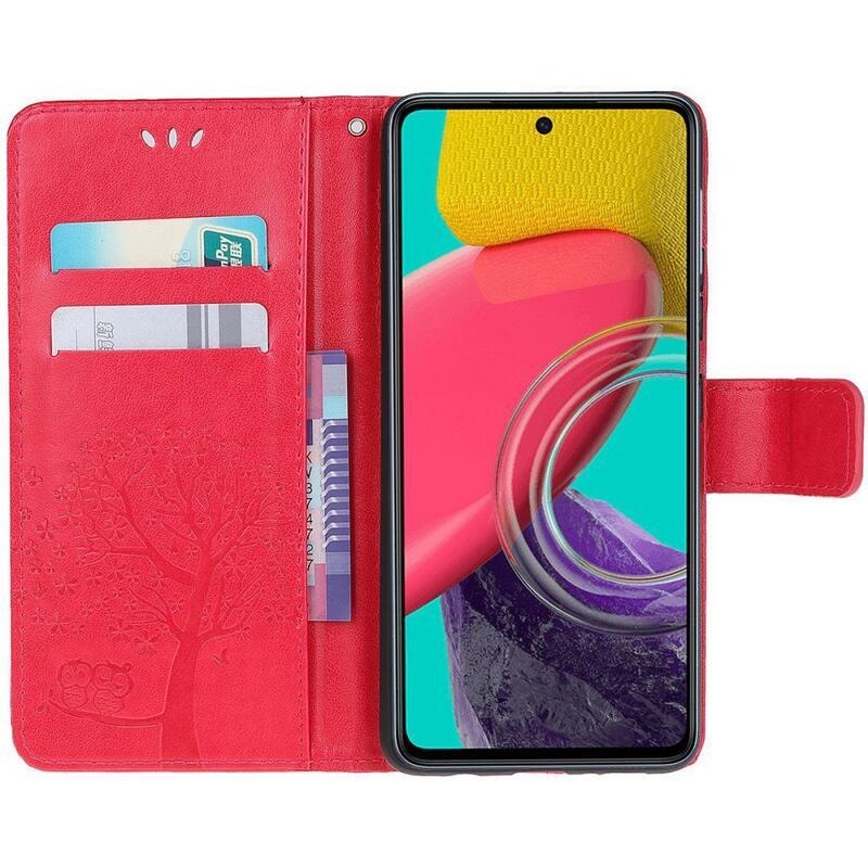 Fa PU bőr pénztárca tok Samsung Galaxy M53 5G-hez - piros