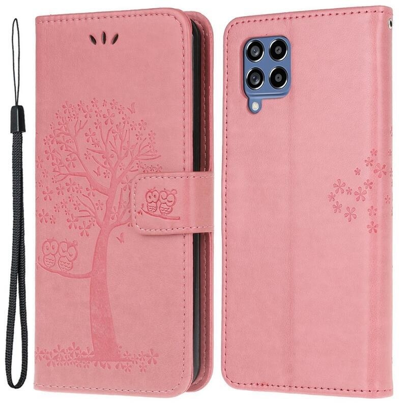 Tree PU bőr pénztárca tok Samsung Galaxy M53 5G - rózsaszín