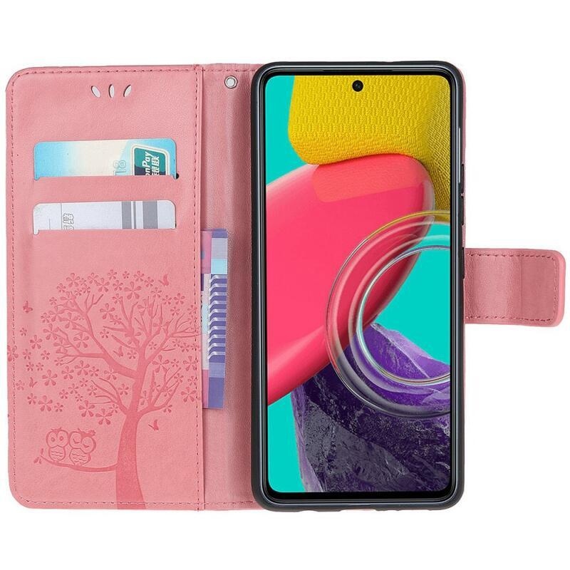 Tree PU bőr pénztárca tok Samsung Galaxy M53 5G - rózsaszín