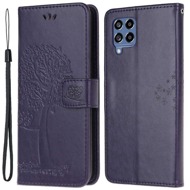 Tree PU bőr pénztárca tok Samsung Galaxy M53 5G - sötétlila
