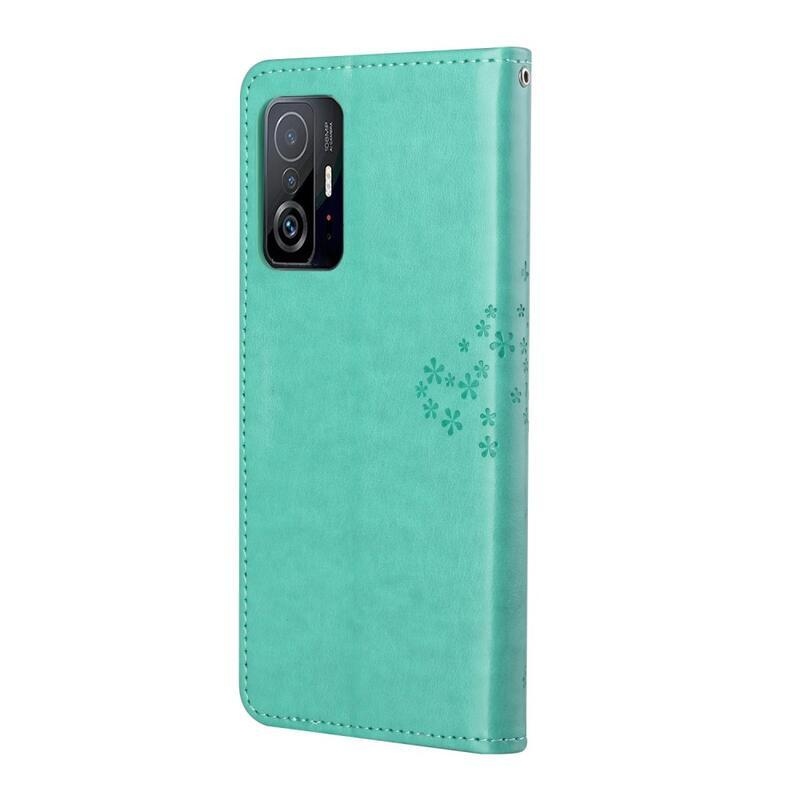Fa PU bőr pénztárca tok Xiaomi 11T/11T Pro - cián színű